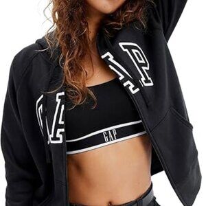 GAP NEW Women's Black and White Logo Long Sleeve Hoodie Full Zip Sweatshirt- XL